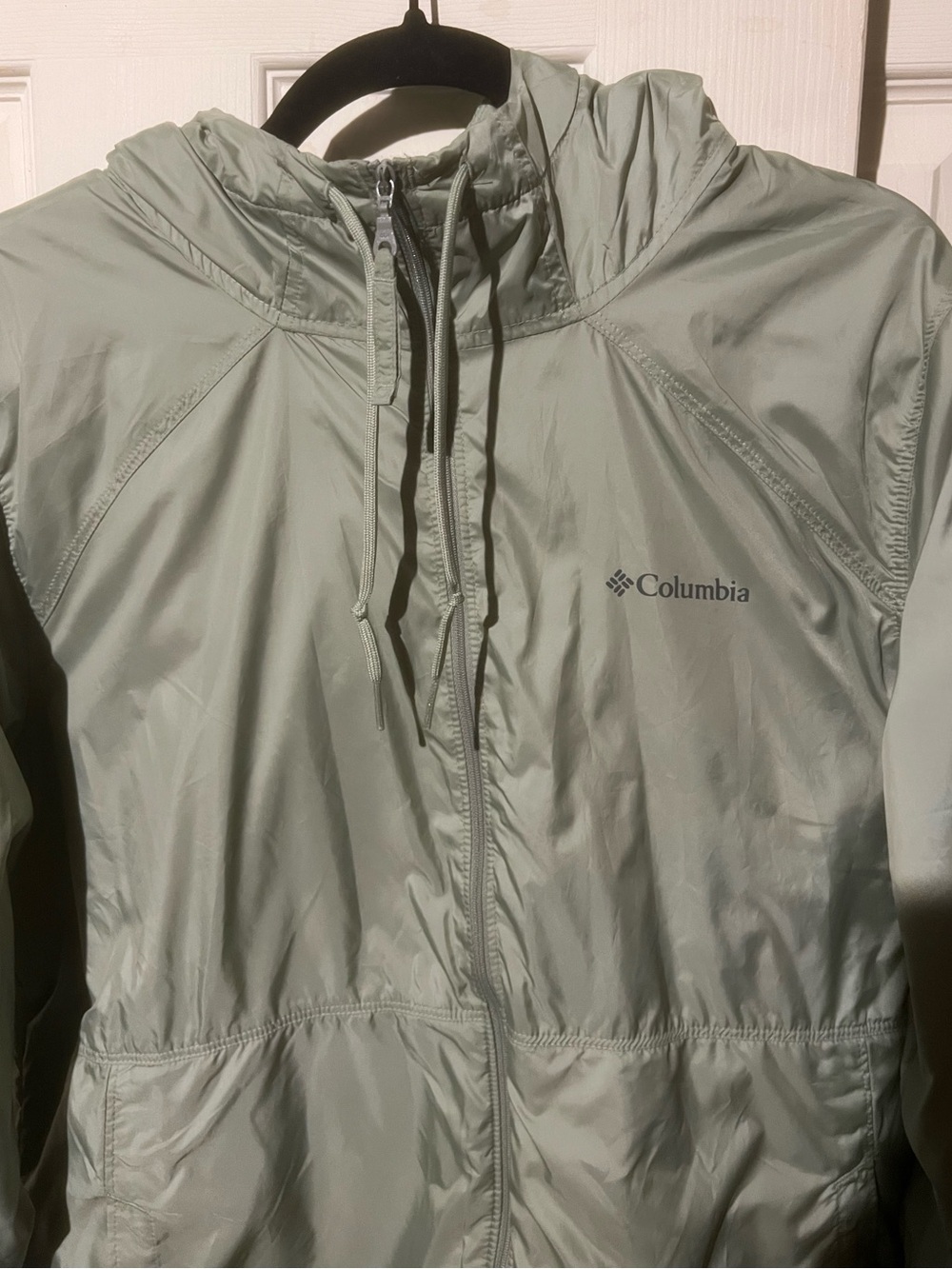 Columbia Sage Green Fleece Lined Hooded Windbreaker Jacket